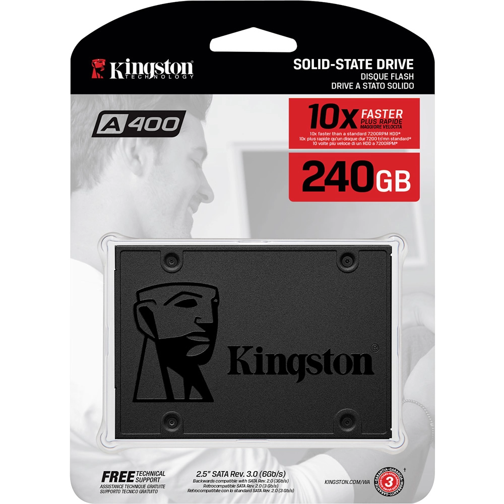 SSD Kingston A400, 240GB, SATA, Leitura 500MB/s, Gravação 350MB/s - SA400S37/240