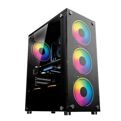 Gabinete Gamer Hayom Gb1749, 4 Fans RGB, Atx/M-atx, Lateral E Frontal Em Vidro Temperado, Preto