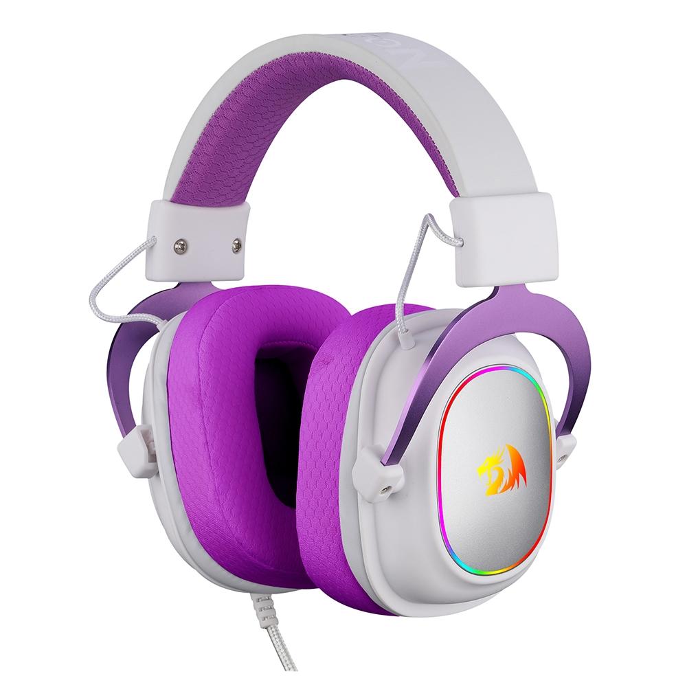 Headset Gamer Redragon Zeus X RGB, Surround 7.1, Driver de 53mm, USB, Microfone com Redução de Ruído, Branco com Roxo - H510WP-RGB