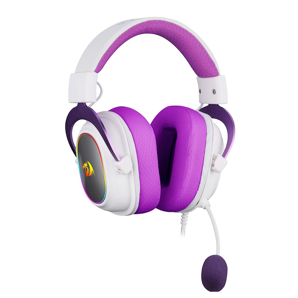 Headset Gamer Redragon Zeus X RGB, Surround 7.1, Driver de 53mm, USB, Microfone com Redução de Ruído, Branco com Roxo - H510WP-RGB