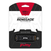 SSD 500 GB Kingston Fury Renegade, M.2 2280 PCIe, NVMe, Leitura: 7300MB/s e Gravação: 3900MB/s - SFYRS/500G