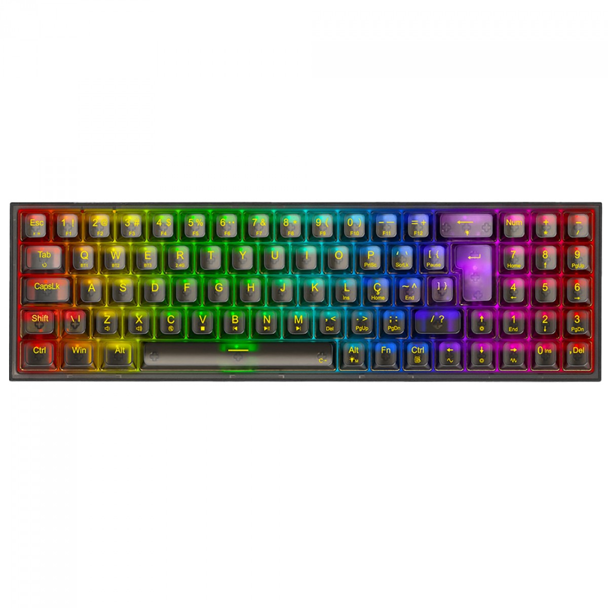 Teclado Gamer Mecânico Redragon Pollux Pro Clear, RGB, Wireless, Bluetooth, Switch Crystal, ABNT2, Preto, K628CTB-RGB-PRO PT