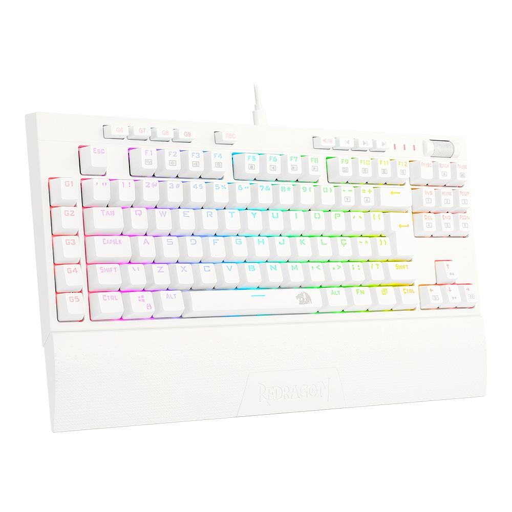 Teclado Óptico Mecânico Redragon Broadsword Pro, RGB, Switch Red, ABNT2, Branco - K588W-RGB-PRO (PT-RED)